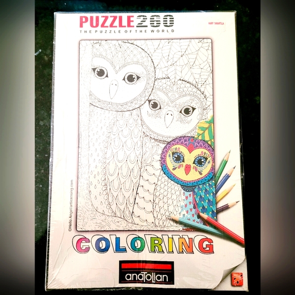 NEW Anatolian Owls Coloring Jigsaw Puzzle Still Wrapped - Picture 2 of 7